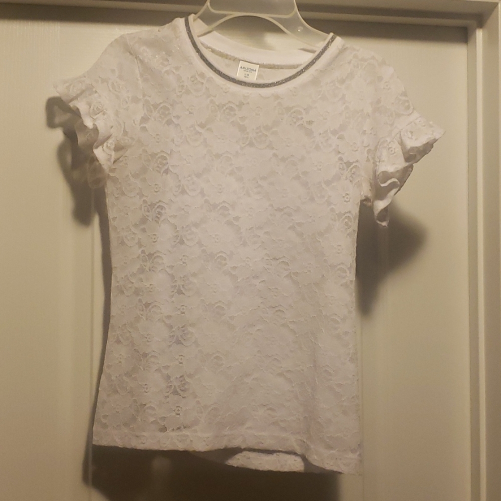 Girls size 14 Arizona white lace shirt